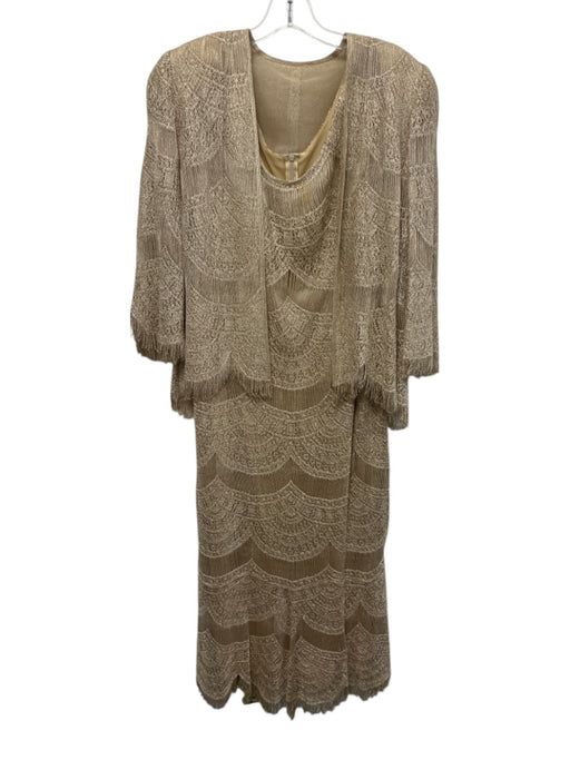 Lillie Rubin Size M Champagne Gold Rayon Blend Metallic Thread Fringe Dress Set Champagne Gold / M