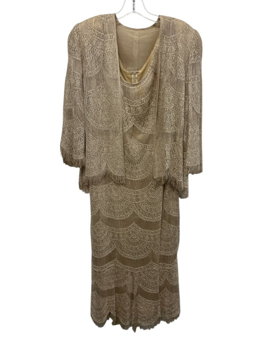Lillie Rubin Size M Champagne Gold Rayon Blend Metallic Thread Fringe Dress Set Champagne Gold / M