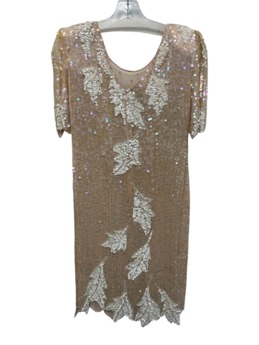 Lillie Rubin Size M Light Pink & White Silk Hand Beading Sequined Dress Light Pink & White / M
