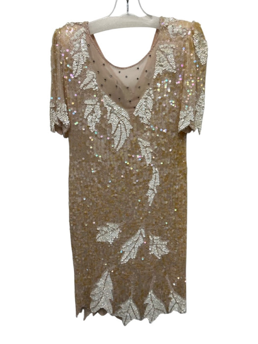 Lillie Rubin Size M Light Pink & White Silk Hand Beading Sequined Dress Light Pink & White / M