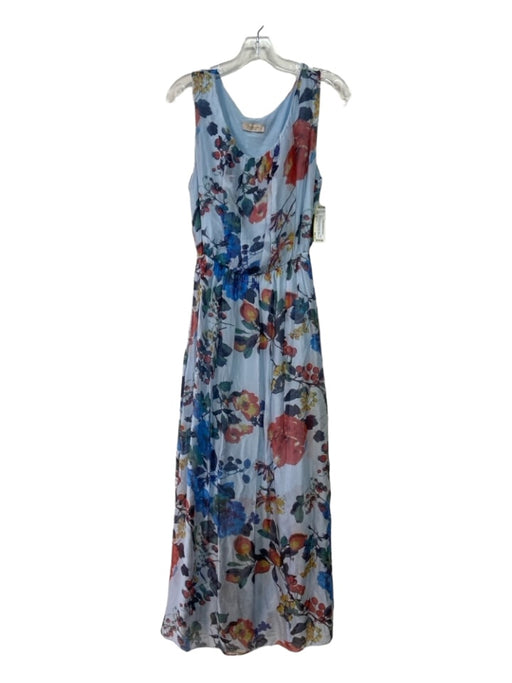 Bellambia Size S Blue & Multi Viscose & Silk Sheer Overlay Floral Dress Blue & Multi / S