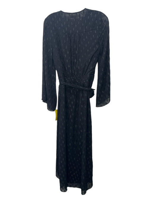 Ramy Brook Size 0 Black Polyester Metallic Thread V Neck Sheer Sleeve Wrap Dress Black / 0