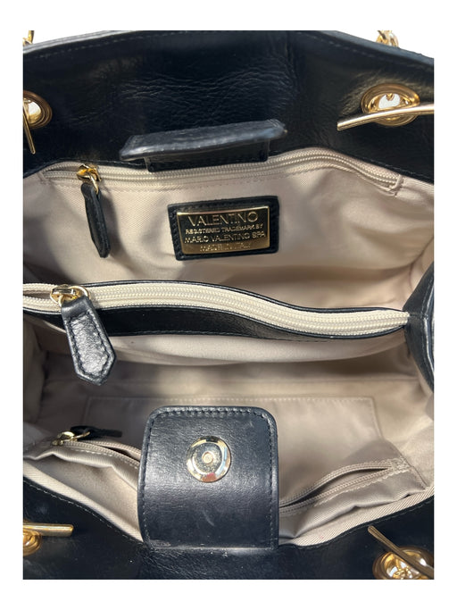 Mario Valentino Spa Black Leather Gold hardware Double Chain Quilted Bag Black / Medium