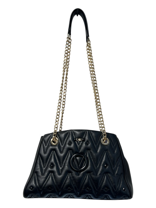 Mario Valentino Spa Black Leather Gold hardware Double Chain Quilted Bag Black / Medium