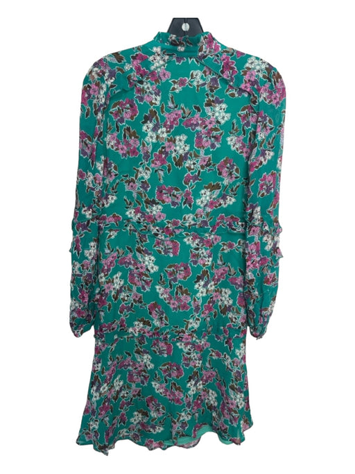 Pinko Size M Green & Multi Floral 1/2 Button Long Sleeve Ruffle Dress Green & Multi / M