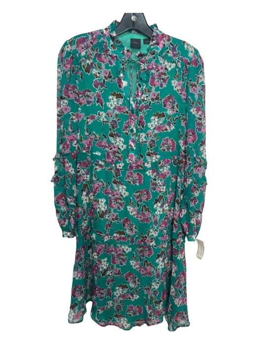 Pinko Size M Green & Multi Floral 1/2 Button Long Sleeve Ruffle Dress Green & Multi / M