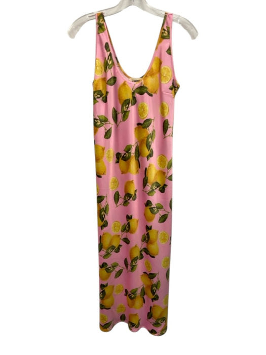 L'agence Size S Pink, Yellow, Green Lemons Scoop Neck Midi Dress Pink, Yellow, Green / S