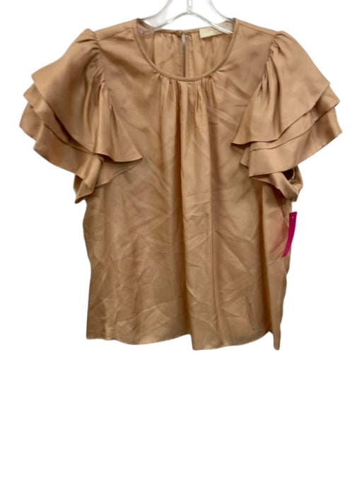 Ulla Johnson Size 4 Beige Orange Viscose Blend Gathered Neckline Tiered Top Beige Orange / 4