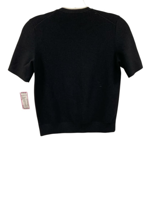 Theory Size P / XS Black & White Ribbed Knit collar Contrast Trim Top Black & White / P / XS