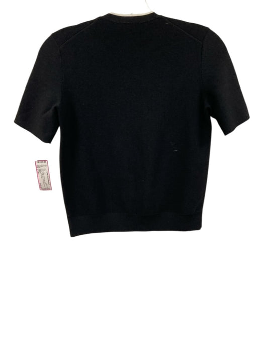 Theory Size P / XS Black & White Ribbed Knit collar Contrast Trim Top Black & White / P / XS