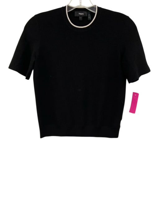 Theory Size P / XS Black & White Ribbed Knit collar Contrast Trim Top Black & White / P / XS