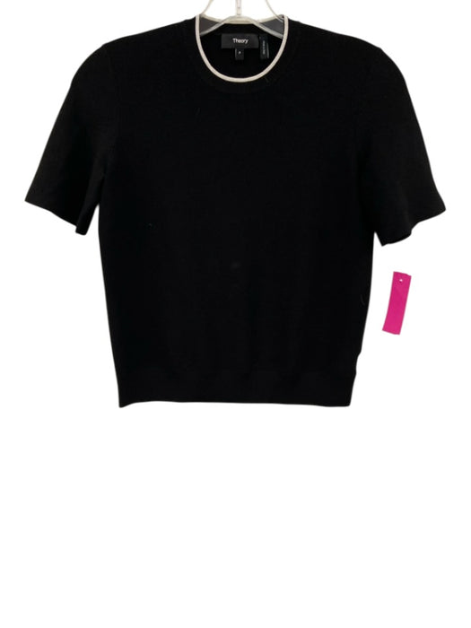 Theory Size P / XS Black & White Ribbed Knit collar Contrast Trim Top Black & White / P / XS
