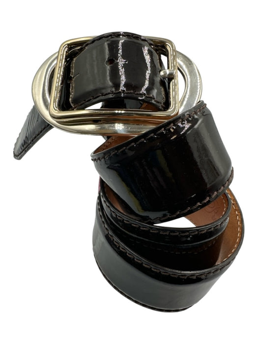 Reptile's House Dark Brown Patent Leather silver tone hardware Oval Buckle Belts Dark Brown / 46 / 85