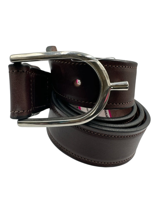 Tory Leather Co Burgundy Brown Leather Silver Tone Metal Peg Buckle Belts Burgundy Brown / 32
