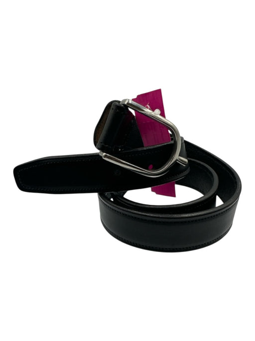 Tory Leather Co Black Leather Silver Tone Metal Peg Buckle Belts Black / 32