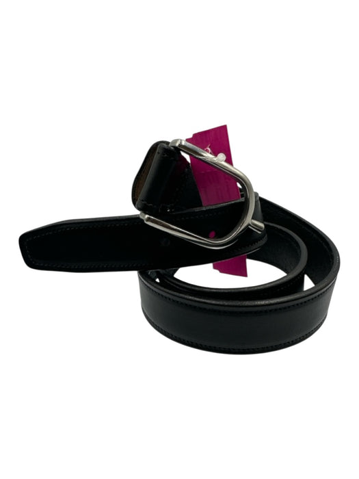 Tory Leather Co Black Leather Silver Tone Metal Peg Buckle Belts Black / 32