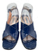 Prada Shoe Size 39 Dark Blue Leather Upper Patent Criss Cross Block heel Sandals Dark Blue / 39