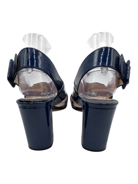 Prada Shoe Size 39 Dark Blue Leather Upper Patent Criss Cross Block heel Sandals Dark Blue / 39