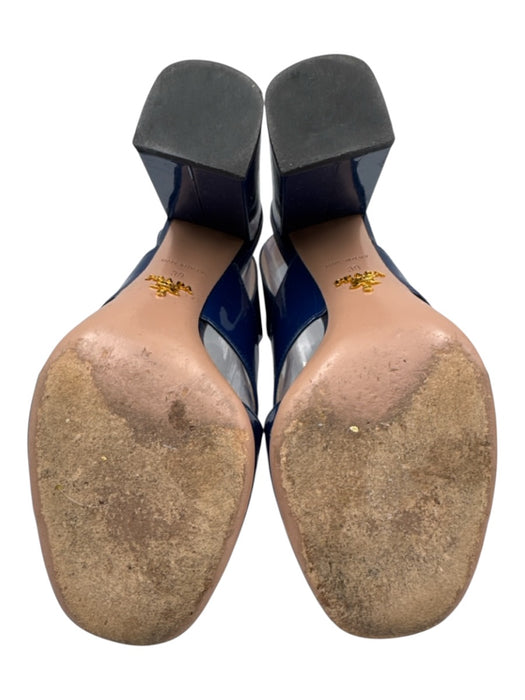 Prada Shoe Size 39 Dark Blue Leather Upper Patent Criss Cross Block heel Sandals Dark Blue / 39