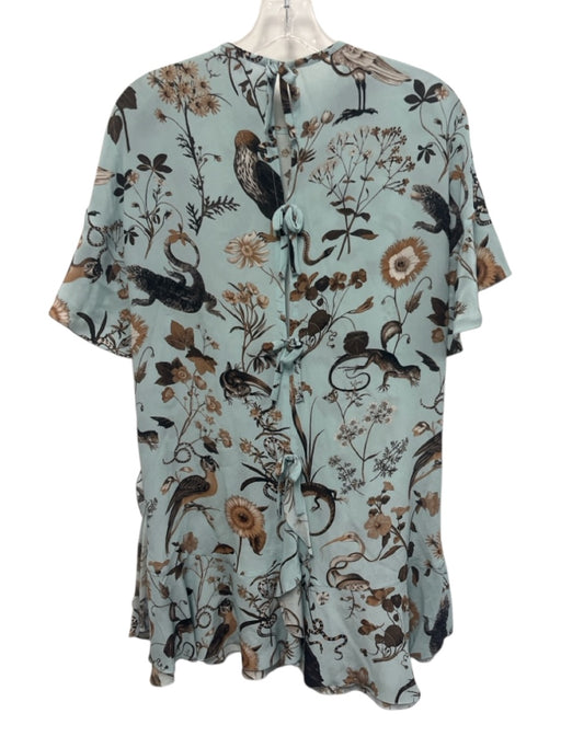 Red Valentino Size Est S Blue & Brown Missing Fabric Tag Flora & Fauna Dress Blue & Brown / Est S