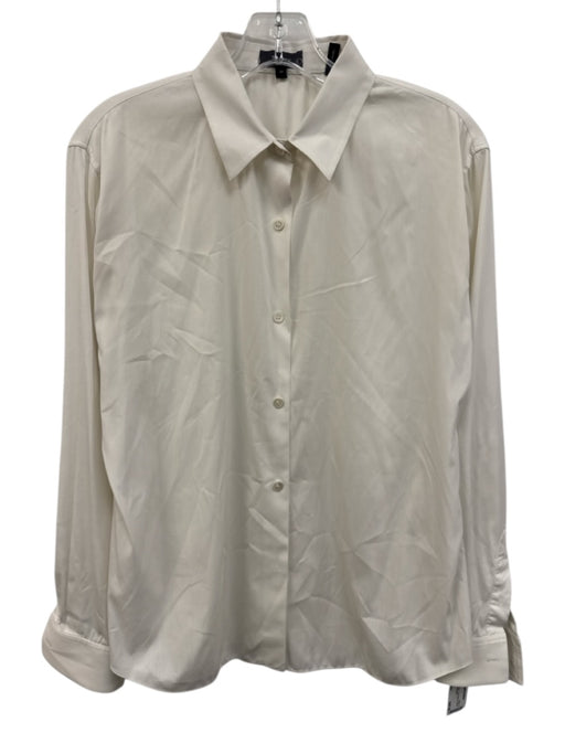 Theory Size Medium White Long Sleeve Button Front Collar Top White / Medium