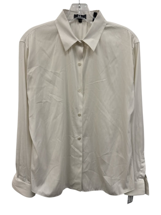 Theory Size Medium White Long Sleeve Button Front Collar Top White / Medium