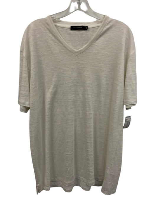 Zegna Size XL White Linen Blend Solid V Neck Men's Short Sleeve White / XL