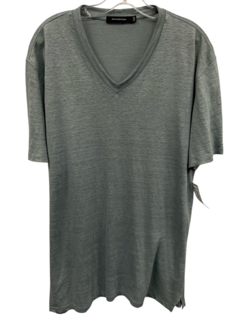Zegna Size XL Blue Linen Blend Solid V Neck Men's Short Sleeve Blue / XL