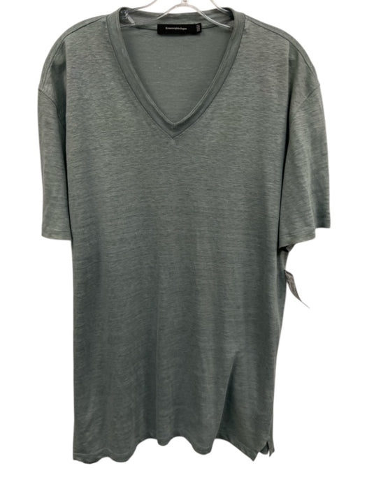 Zegna Size XL Blue Linen Blend Solid V Neck Men's Short Sleeve Blue / XL