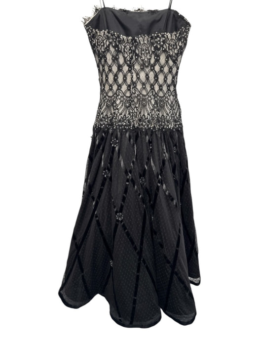 Rose Taft Size Est XS Black Lace Detail Rhinestone Polka dot Tulle Gown Black / Est XS