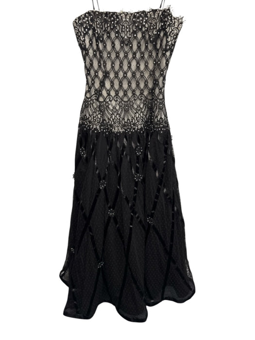 Rose Taft Size Est XS Black Lace Detail Rhinestone Polka dot Tulle Gown Black / Est XS