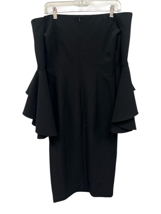 Milly Size 4 Black Polyester Blend Long Bell Sleeve Square Neck Midi Dress Black / 4