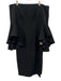 Milly Size 4 Black Polyester Blend Long Bell Sleeve Square Neck Midi Dress Black / 4