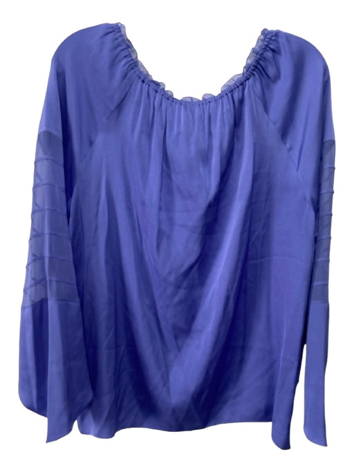 Elie Tahari Size L Purple Silk Ruffle Neck Long Sheer Sleeve Tie Neck Top Purple / L