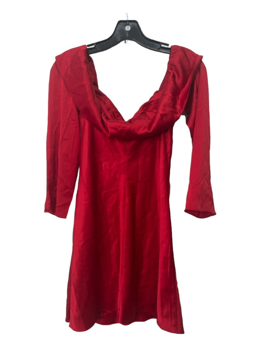 Reformation Size M Red Acetate Blend Off Shoulder Pop Over Long Sleeve Dress Red / M