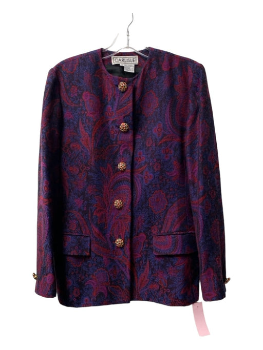 Carlisle Size 6 Purple, blue & red Wool Round Neck Abstract Floral Jacket Purple, blue & red / 6