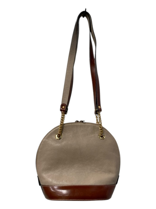 Bally Taupe & Tan Leather Top Zipper Shoulder Strap Gold Hardware Logo Bag Taupe & Tan / S