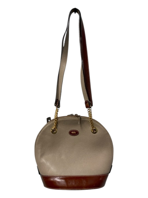 Bally Taupe & Tan Leather Top Zipper Shoulder Strap Gold Hardware Logo Bag Taupe & Tan / S