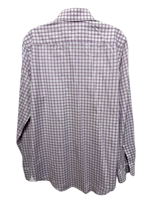 Robert Graham Size 15.5 White & Purple Cotton Plaid Button Up Long Sleeve Shirt White & Purple / 15.5