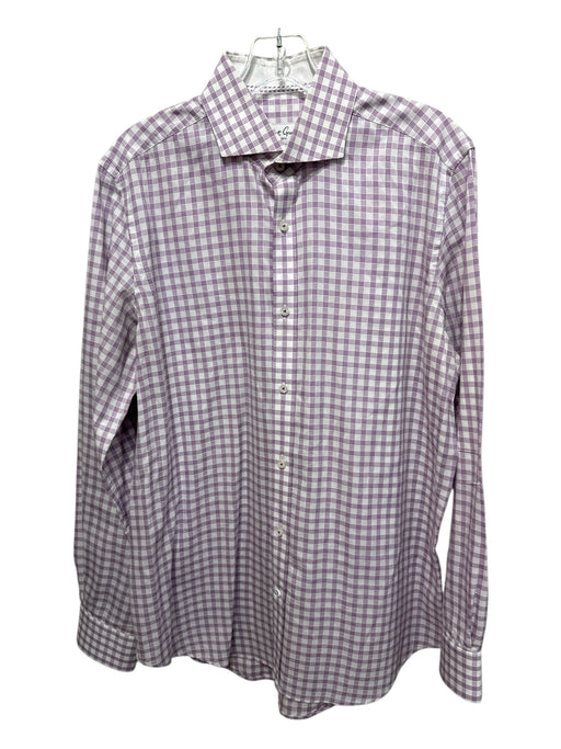 Robert Graham Size 15.5 White & Purple Cotton Plaid Button Up Long Sleeve Shirt White & Purple / 15.5