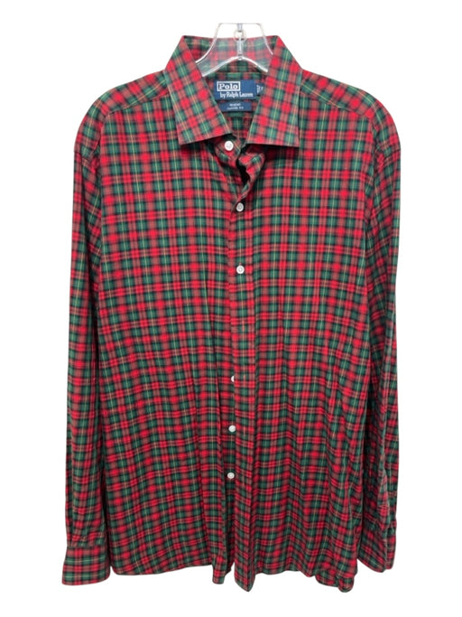 Polo Size XL Green & Red Cotton Plaid Button Up Men's Long Sleeve Shirt Green & Red / XL