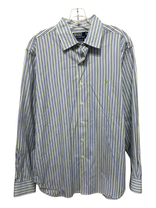 Polo Ralph Lauren Size L White, Green, Blue Cotton Striped Long Sleeve Shirt White, Green, Blue / L