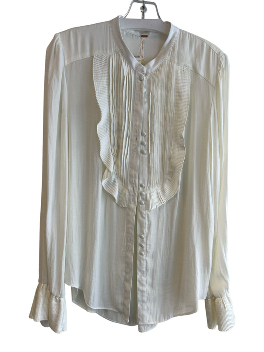 Free People Size Large Ivory Polyester Long Sleeve Button Down Pintuck Bib Top Ivory / Large