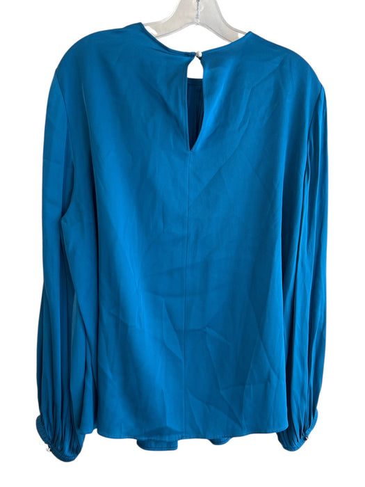 Boss Size 12 Teal Blue Silk Long Sleeve Keyhole Back Round Neck Top Teal Blue / 12