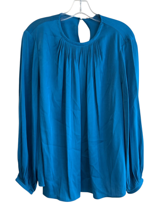 Boss Size 12 Teal Blue Silk Long Sleeve Keyhole Back Round Neck Top Teal Blue / 12
