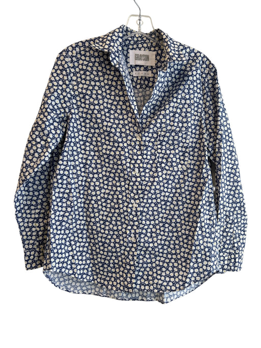 Grayson Size 2 Navy, White & Yellow Cotton Floral Long Sleeve Button Down Top Navy, White & Yellow / 2