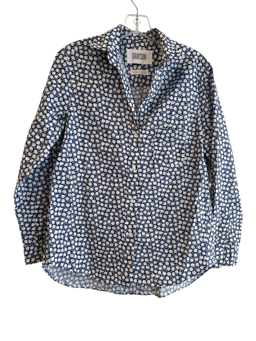 Grayson Size 2 Navy, White & Yellow Cotton Floral Long Sleeve Button Down Top Navy, White & Yellow / 2