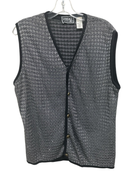 Versace V2 Size M Black & White Cotton Blend Abstract Vest Men's Sweater Black & White / M