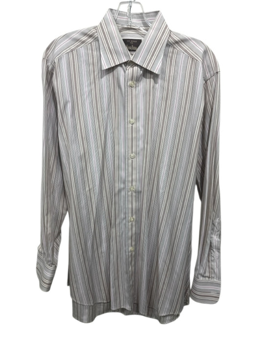 Ike Behar Size 15.5 Brown & Pink Cotton Striped Button up Long Sleeve Shirt Brown & Pink / 15.5