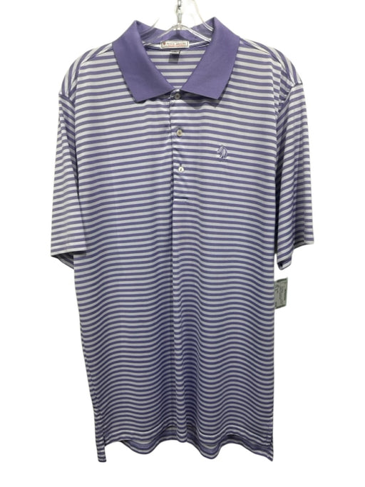 Peter Millar Size XL Purple & White Synthetic Striped Polo Men's Short Sleeve Purple & White / XL